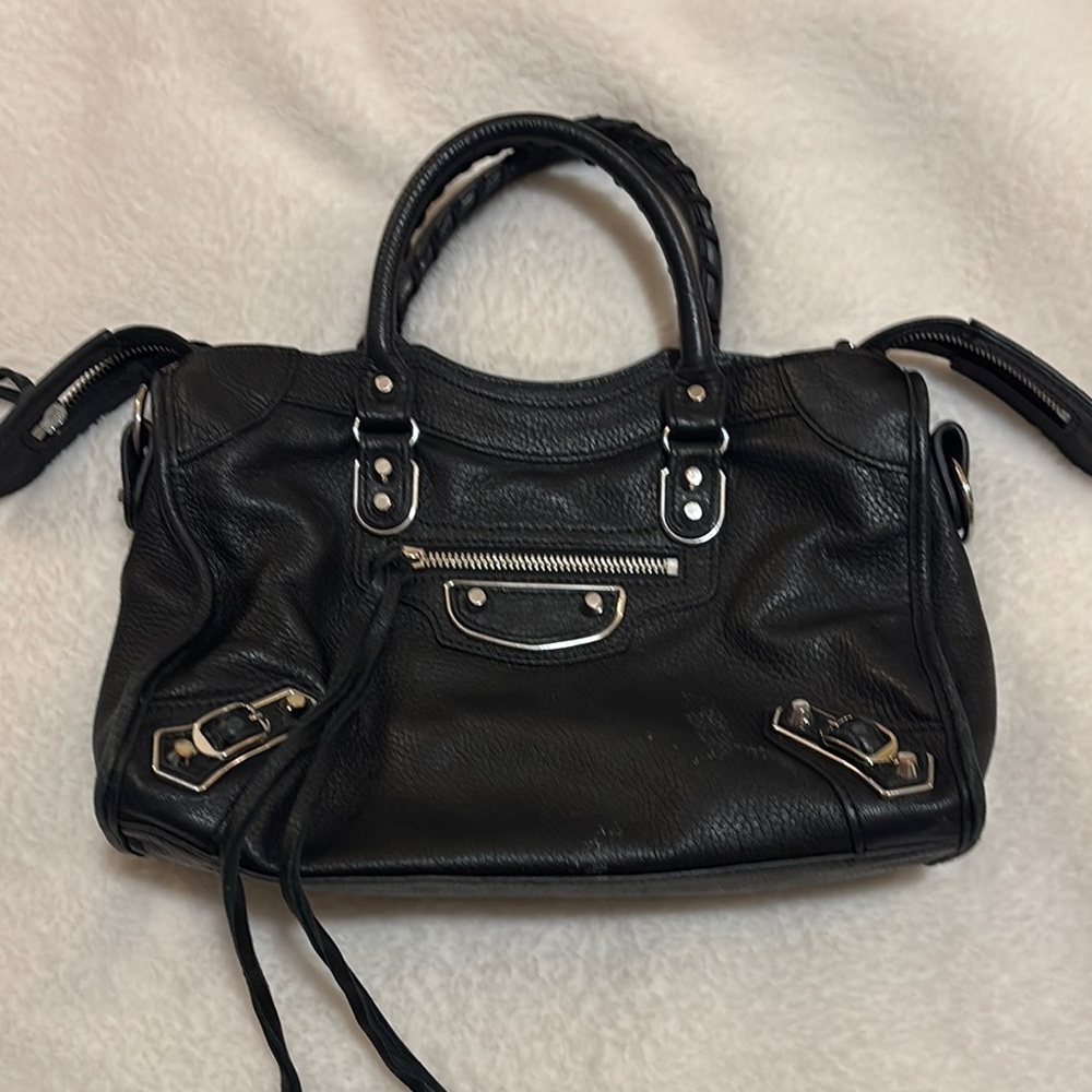 Black and Silver Leather Balenciaga Le City Medium
